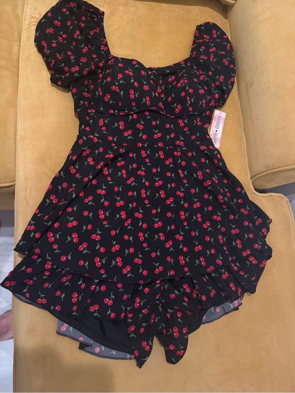 NWT Romper Black Cherry-Print Short Romper Sz XL